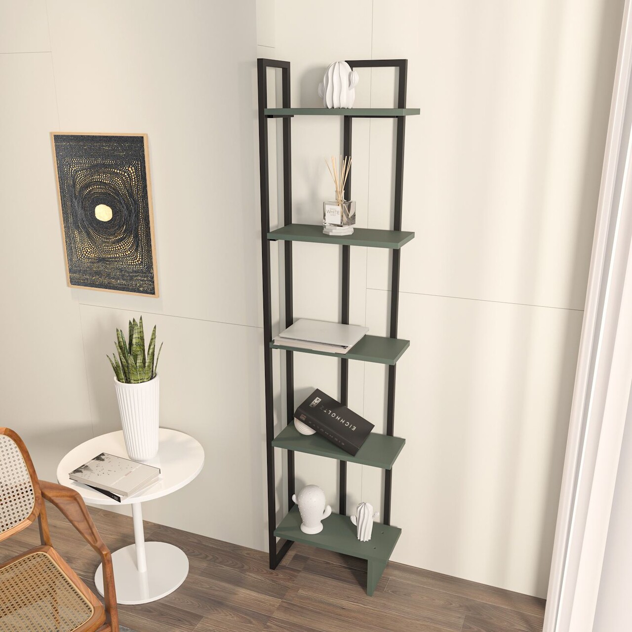 Corp biblioteca, Hanah Home, Alice, 36.4x180x19.6 cm, Negru/Verde - imagine 6